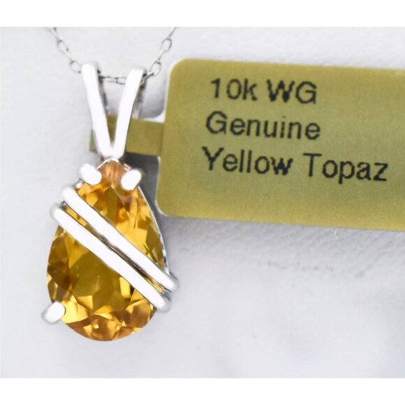 Genuine 2.89 Cts Yellow Topaz Pendant 10k White Gold
